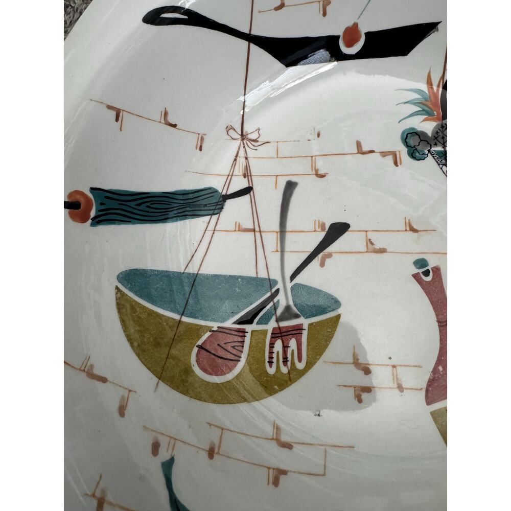 Mid Century Modern Hand Painted Patio Serving Bowl 10.5” - Picture 4 of 10
